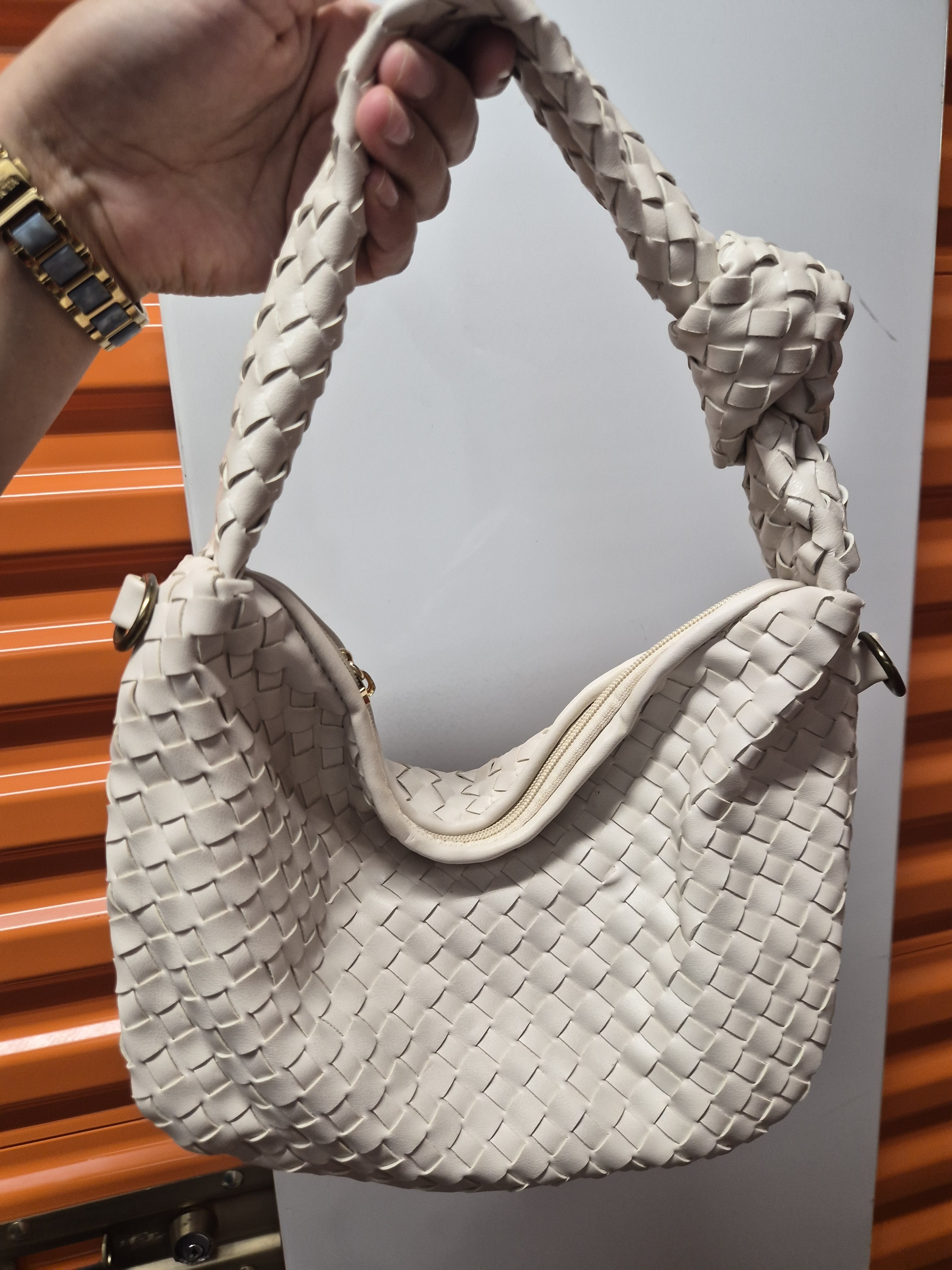 Braided Hobo Clutch In Light Beige - Soft Woven Design